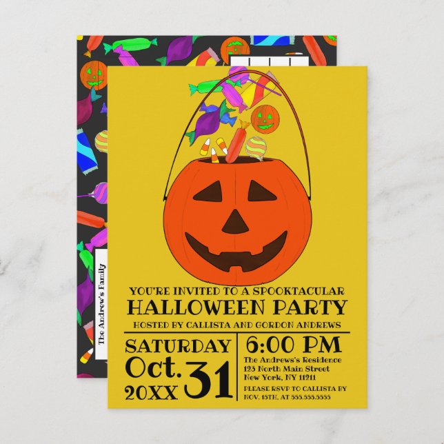 Jack O' Lantern Bucket Halloween Einladungspostkarte (Vorne/Hinten)