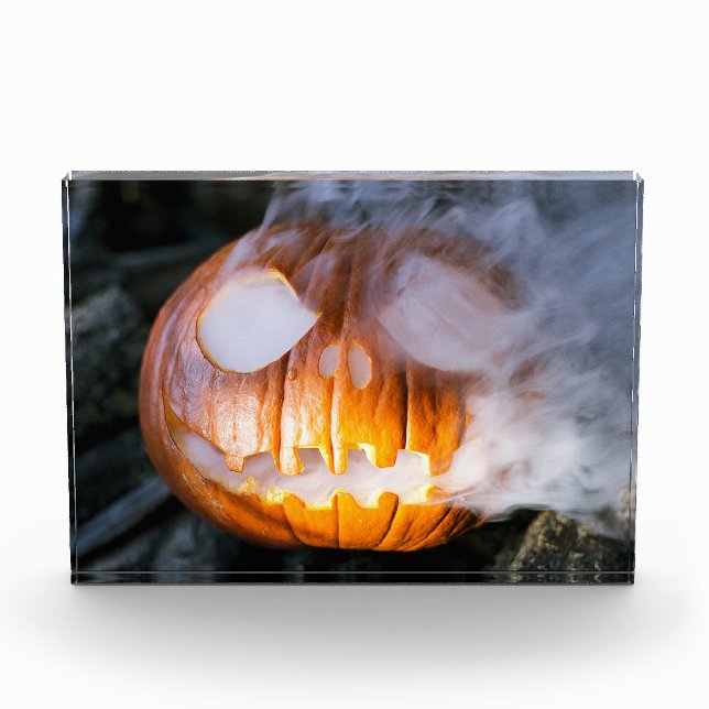 Jack-o-Lantern des kopflosen Pferdes Kopf an Flamm Fotoblock (Vorderseite)