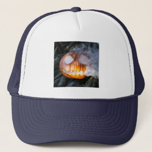 Jack-o-Lantern des kopflosen Pferdes Kopf an Flamm Truckerkappe