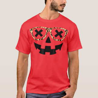 Jack O Lantern Face Pumpkin Halloween Leopard Prin T-Shirt