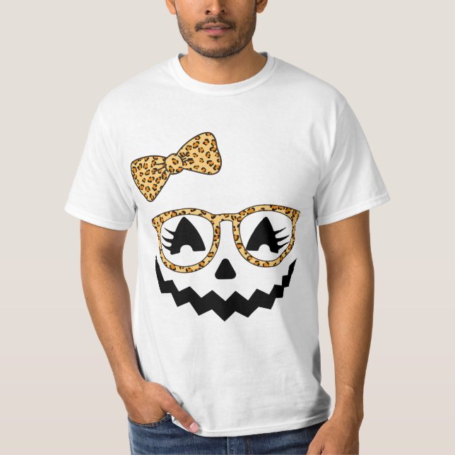 Jack O Lantern Face Pumpkin Halloween Leopard Prin T-Shirt (Vorderseite)