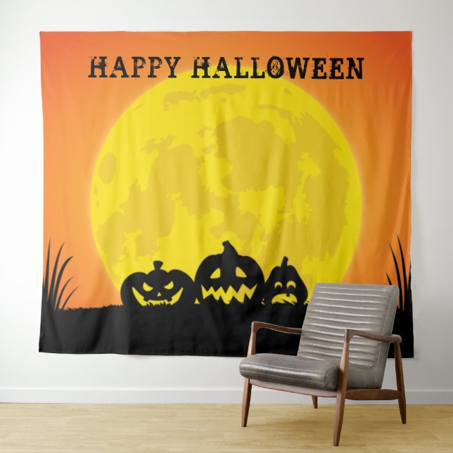Jack o' Lantern Full Moon Halloween Wandteppich (Beispiel (Horizontal))
