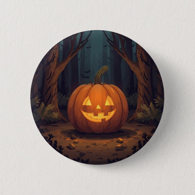 Jack O' Lantern glühen im Wald Button (Vorderseite)