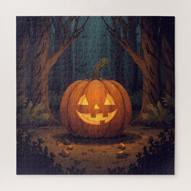 Jack O' Lantern glühen im Wald Puzzle (Vertikal)