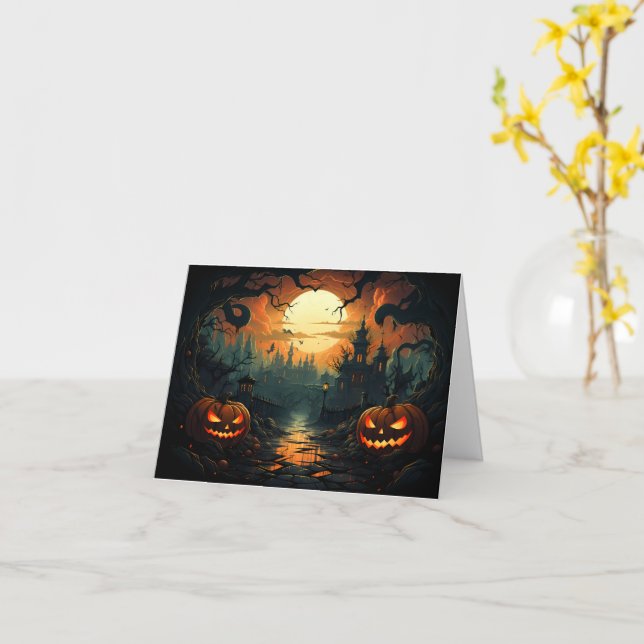 Jack-o-Lantern Halloween Karte (Gelbe Blume)