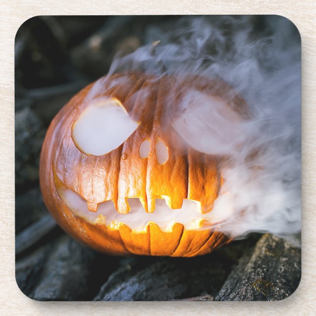 Jack-o-Lantern Halloween Pumpkin Kopf auf Feuer Getränkeuntersetzer (Vorderseite)