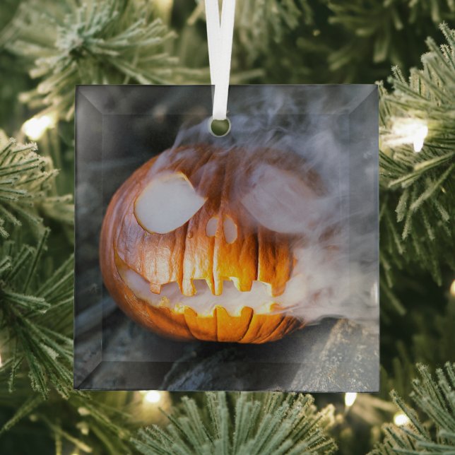 Jack-o-Lantern Halloween Pumpkin Kopf auf Feuer Ornament Aus Glas (Insitu)