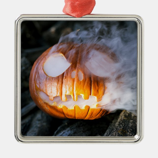 Jack-o-Lantern Halloween Pumpkin Kopf auf Feuer Ornament Aus Metall (Vorne)