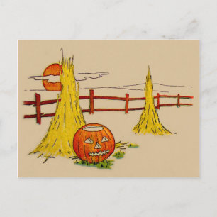 Jack O' Lantern Heuhaufen Vollmond Wolken Postkarte