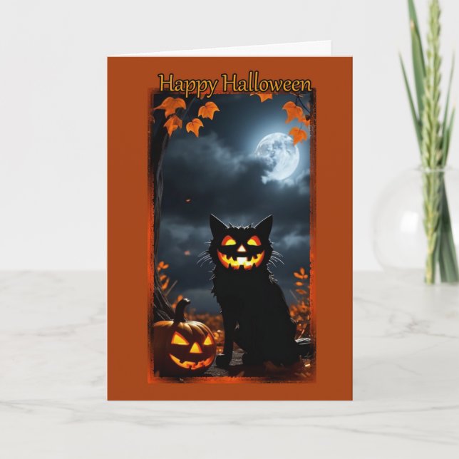 Jack-O-Lantern-Katzen-Halloween-Karte Karte (Vorderseite)