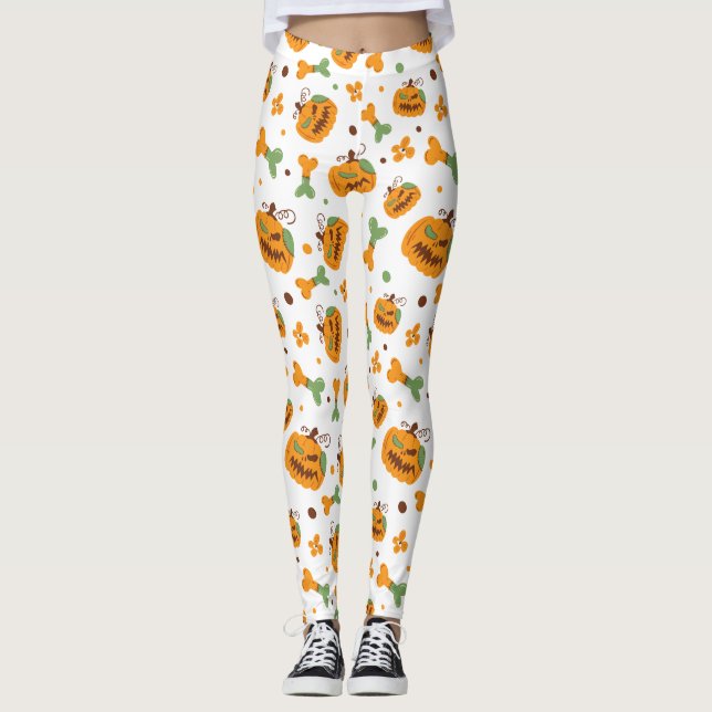 Jack-o'-Lantern & Knochen Spooky-Halloween-Party Leggings (Vorderseite)