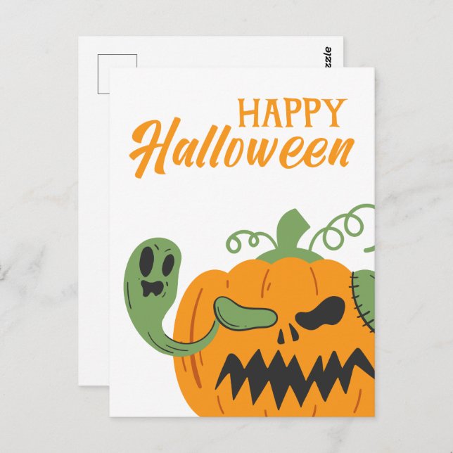 Jack-o'-Lantern & Knochen Spooky Halloween Postkarte (Vorne/Hinten)