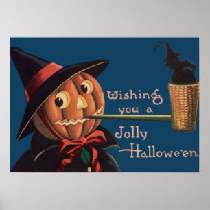 Jack O' Lantern-Kürbis-Hexenrohr Poster