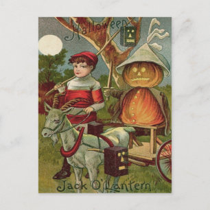 Jack O' Lantern Kürbis Ziege Vollmond Postkarte