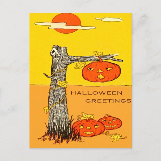 Jack O' Lantern Kürbisbaumblätter Postkarte (Vorderseite)
