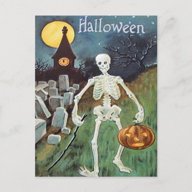 Jack O' Lantern Kürbisskelett Friedhof Postkarte (Vorderseite)