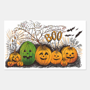 Jack-O-Lantern-Linie nach oben Rechteckiger Aufkleber