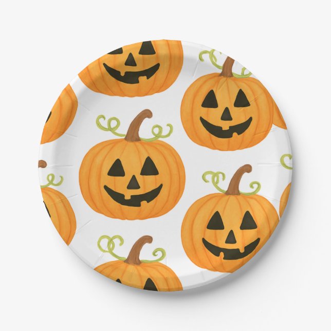 Jack-o-Lantern-Muster Pappteller (Vorderseite)