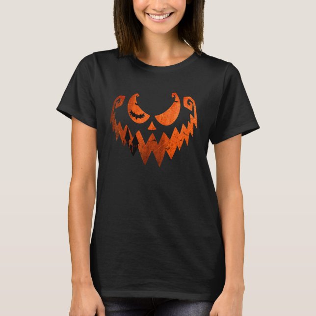 Jack O Lantern Pumpkin Face And Evil Face Monster  T-Shirt (Vorderseite)