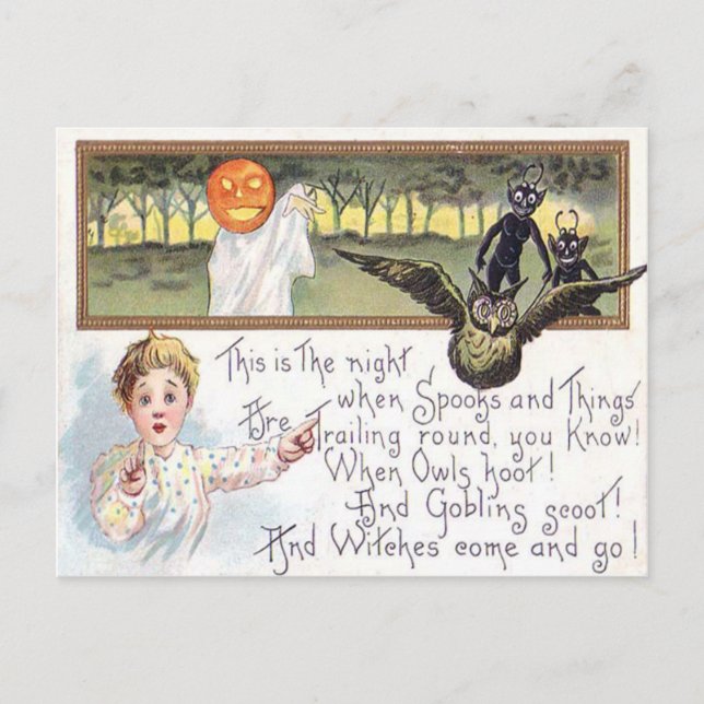 Jack O' Lantern Pumpkin Ghost Owl Goblin Postkarte (Vorderseite)
