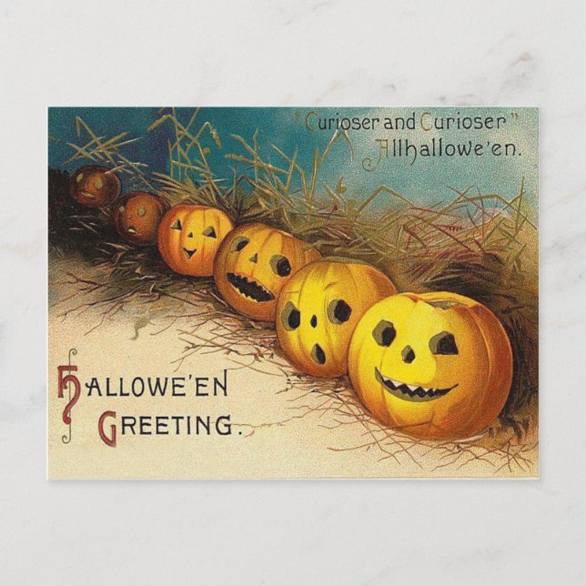 Jack O' Lantern Pumpkin Hay Field Postkarte (Vorderseite)