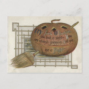 Jack O' Lantern Pumpkin Hexe's Broom Postkarte