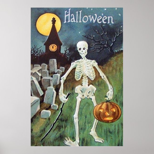 Jack O' Lantern Pumpkin Skeleton Friedhof Poster (Vorne)