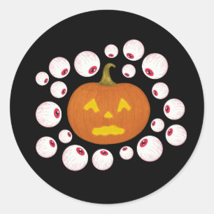 Jack-o-Lantern Pumpkin und Eyeballs im Dunkeln Runder Aufkleber