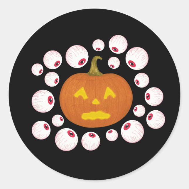 Jack-o-Lantern Pumpkin und Eyeballs im Dunkeln Runder Aufkleber (Vorderseite)
