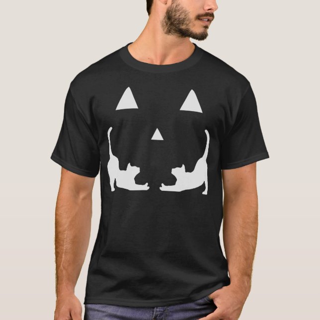 Jack O Lantern Scary Carved Cat Lover Face Hallowe T-Shirt (Vorderseite)