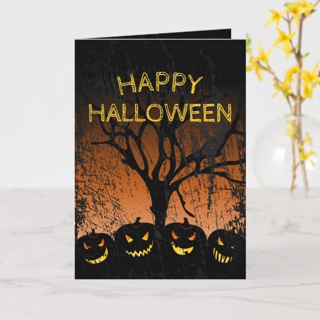 Jack-o-lantern-Spooky Tree Halloween Karte (Gelbe Blume)