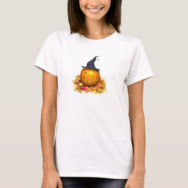 Jack-O-Lantern und Blätter- T-Shirt (Vorderseite)