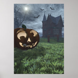 Jack-O-Lantern und Spuk-House-Halloween-Poster Poster