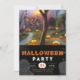 Jack-O' Lantern und Spuk Schwarzes Halloween Einladung