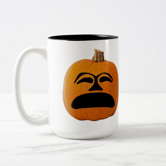 Jack o' Lantern Unglückliches Gesicht, Halloween P Zweifarbige Tasse (Links)