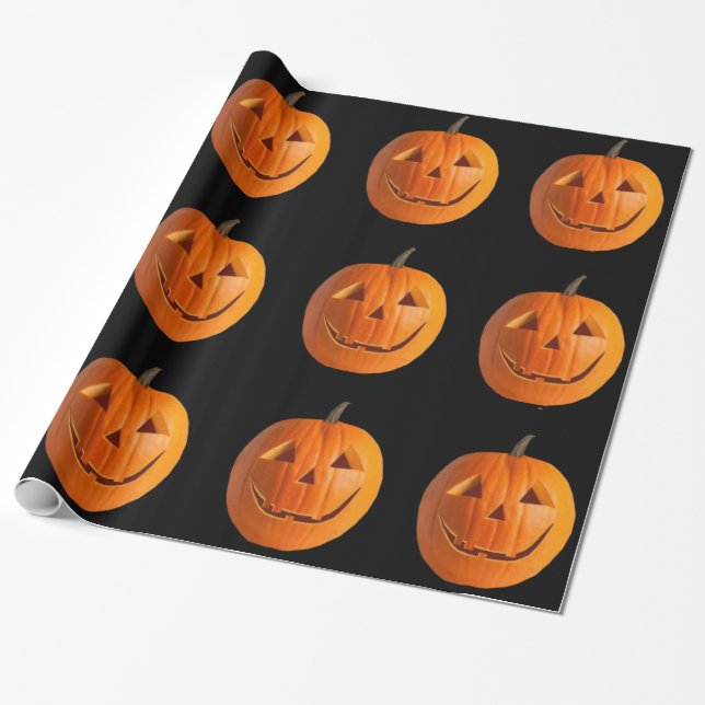 Jack-O-Lanterns auf schwarzem Schleifpapier Geschenkpapier (Ungerollt)