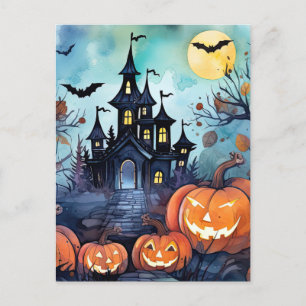 Jack O’Lanterns Bats Spuk Herrenhaus Halloween Feiertagspostkarte