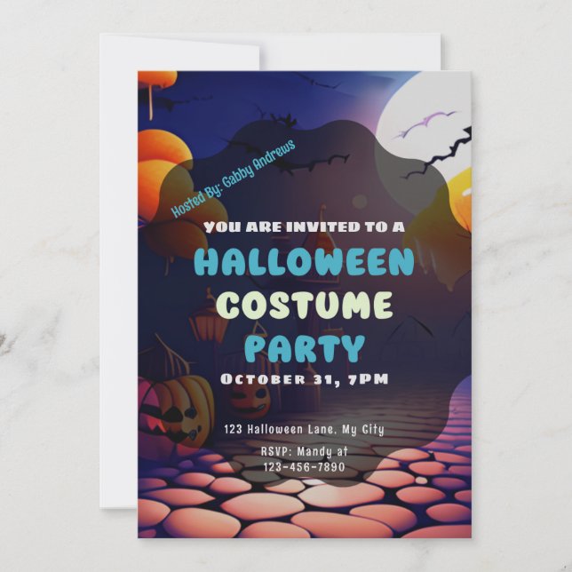 Jack-O' Lanterns Full Moon Creepy Halloween Einladung (Vorderseite)