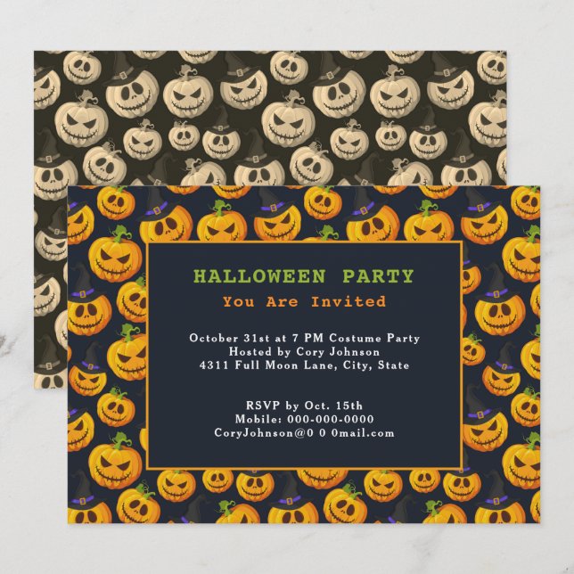Jack o' Lanterns & Ghost Pumpkins Halloween-Party Einladung (Vorne/Hinten)