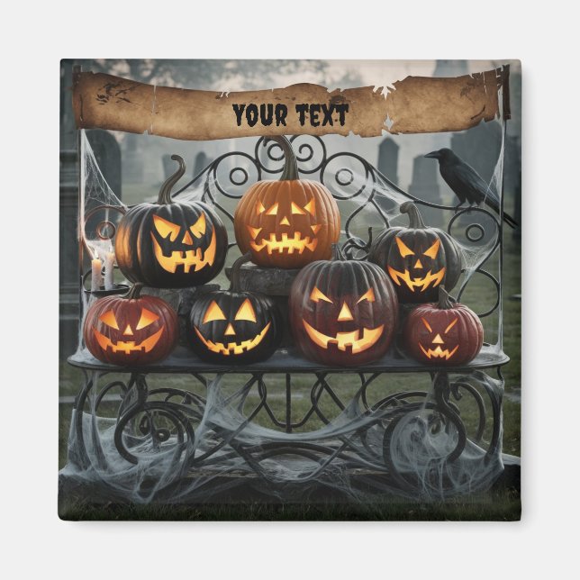 Jack-o'-Lanterns mit Spinnennetzen Magnet (Vorne)