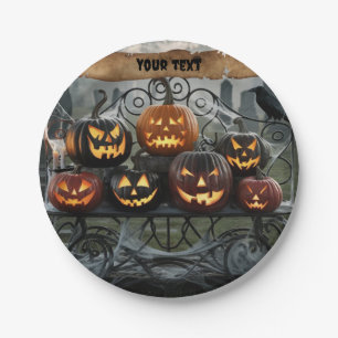Jack-o'-Lanterns mit Spinnennetzen Pappteller