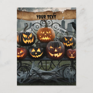 Jack-o'-Lanterns mit Spinnennetzen Postkarte