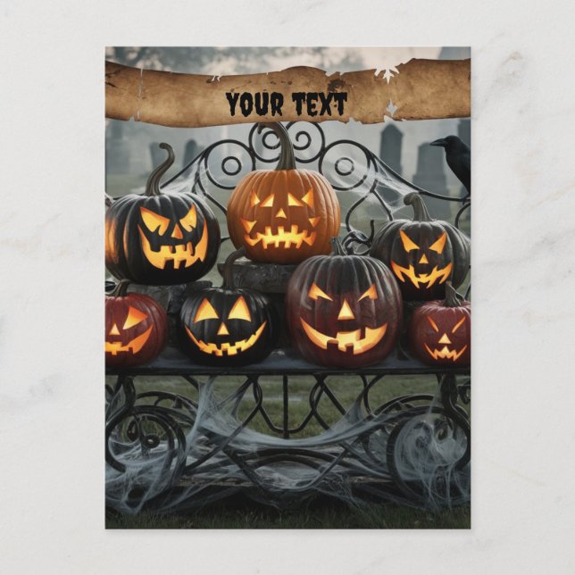 Jack-o'-Lanterns mit Spinnennetzen Postkarte (Vorderseite)