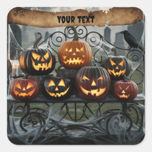 Jack-o'-Lanterns mit Spinnennetzen Quadratischer Aufkleber