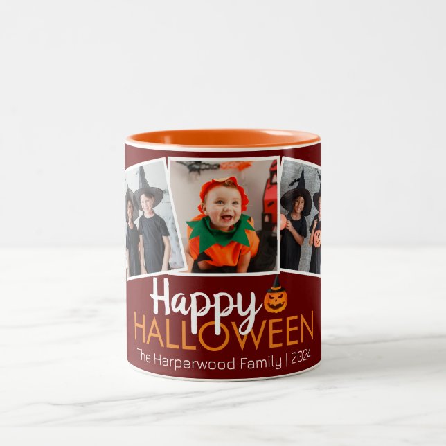 Jack-o-Laterne Halloween Familie 3 Foto Zweifarbige Tasse (Mittel)