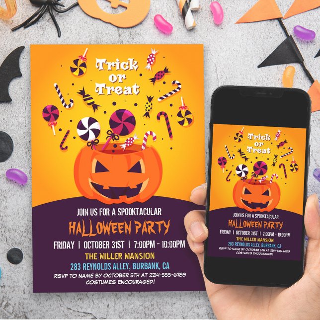 Jack-O-Laterne-Halloween-Party bearbeiten Einladung (Get ready to treat your guests to a spooktacular time with this festive and inviting invitation!)