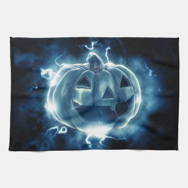 Jack-o-Laterne im Regen Geschirrtuch (Horizontal)