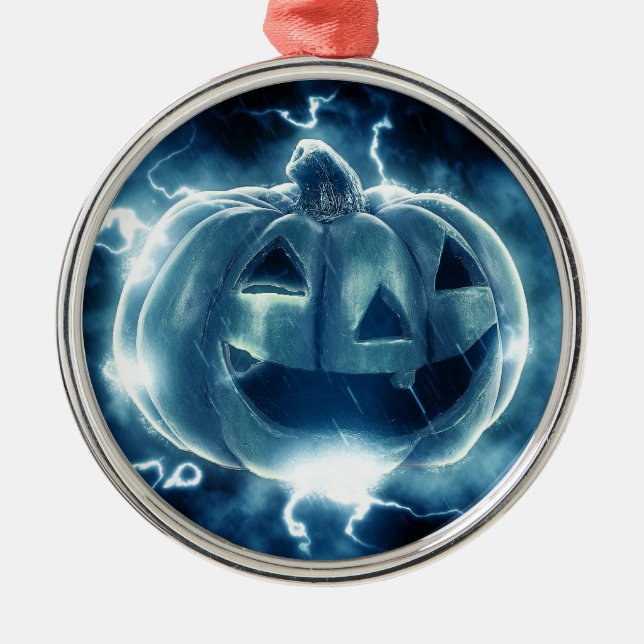 Jack-o-Laterne im Regen Ornament Aus Metall (Vorne)