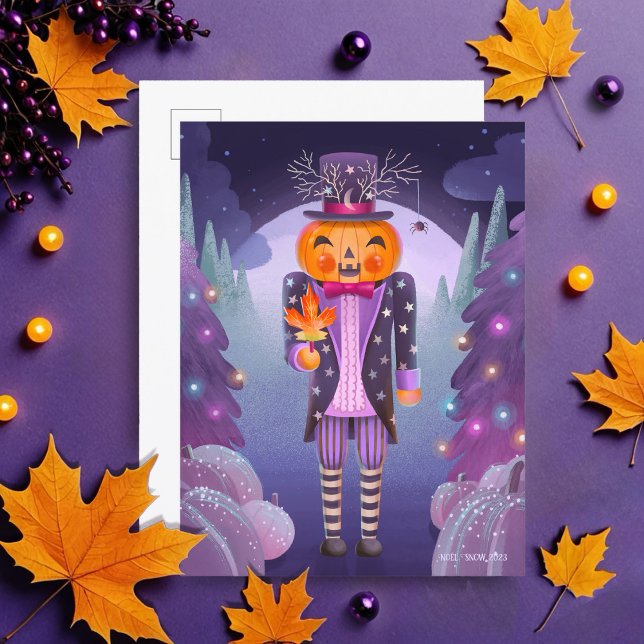 Jack-o'-Laterne Pumpkin Nutcracker Lila Postkarte (Von Creator hochgeladen)