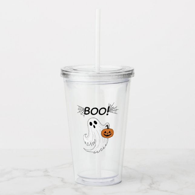 Jack-o’-Laterne und ein weißes Ghost-Boom Hallowee Acryltrinkbecher (Vorderseite)